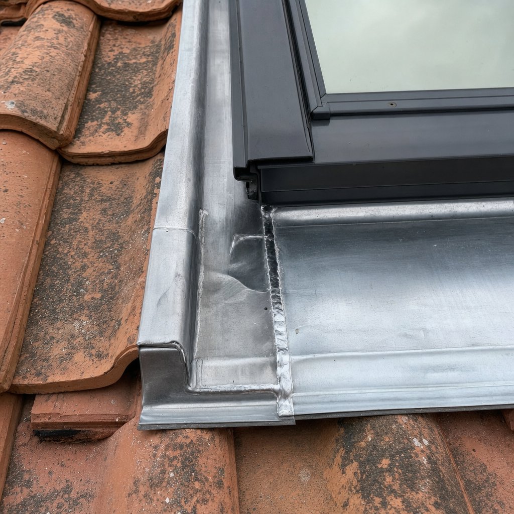 Détail raccord zinc autour d'un Velux sur toiture parisienne