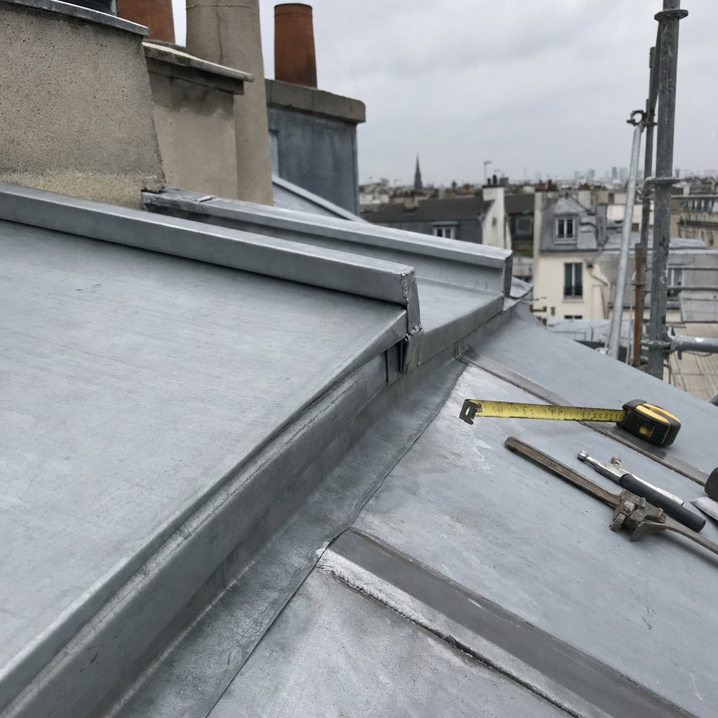 Détail d'une couverture zinc à joint debout au prix au m² en Île-de-France