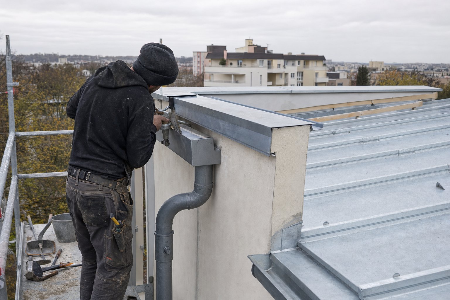 Prix zinguerie 2026 : tarif au mètre linéaire (gouttières, couvertines, chéneaux) IDF