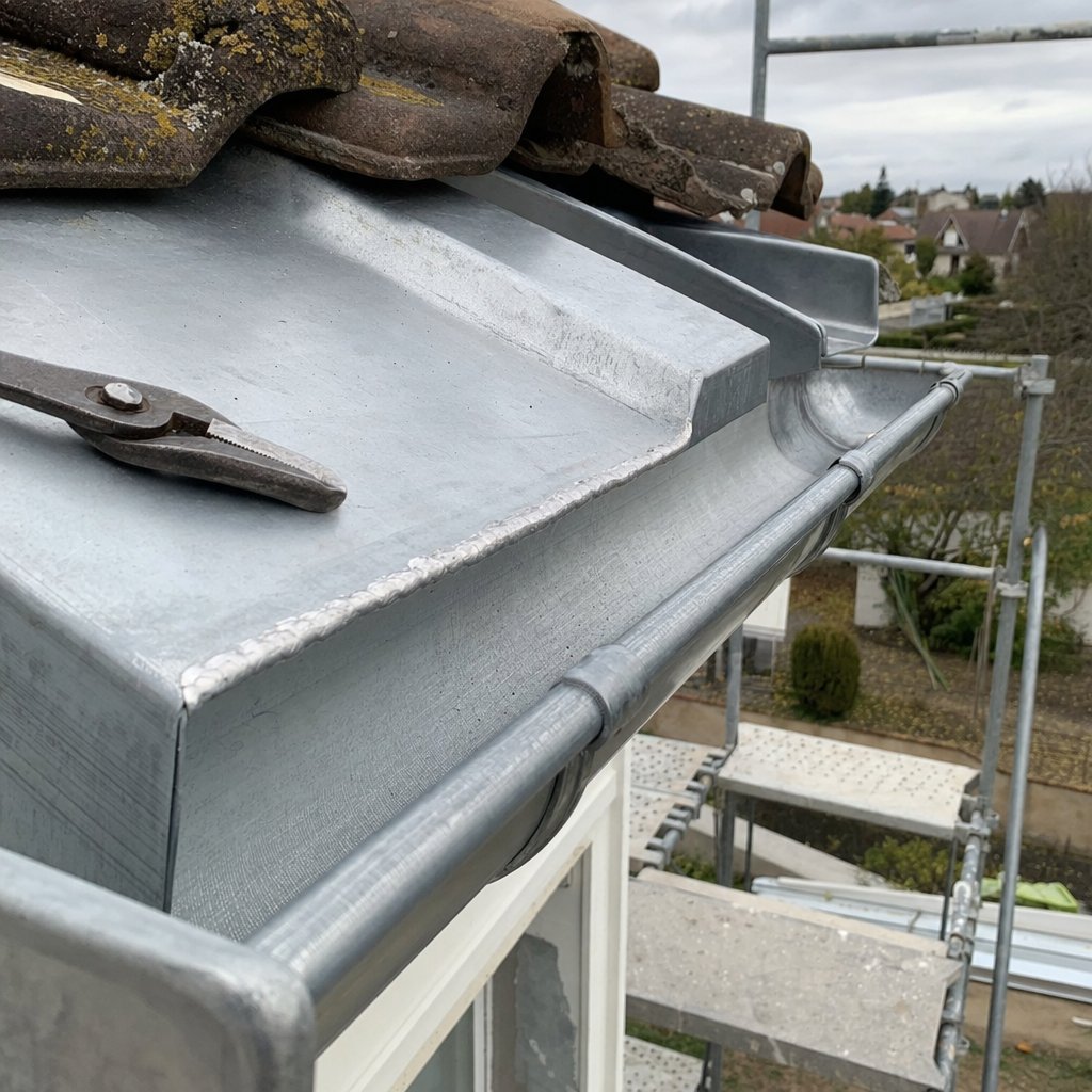 Détail d'une couvertine et d'une gouttière zinc au prix au mètre linéaire en Île-de-France