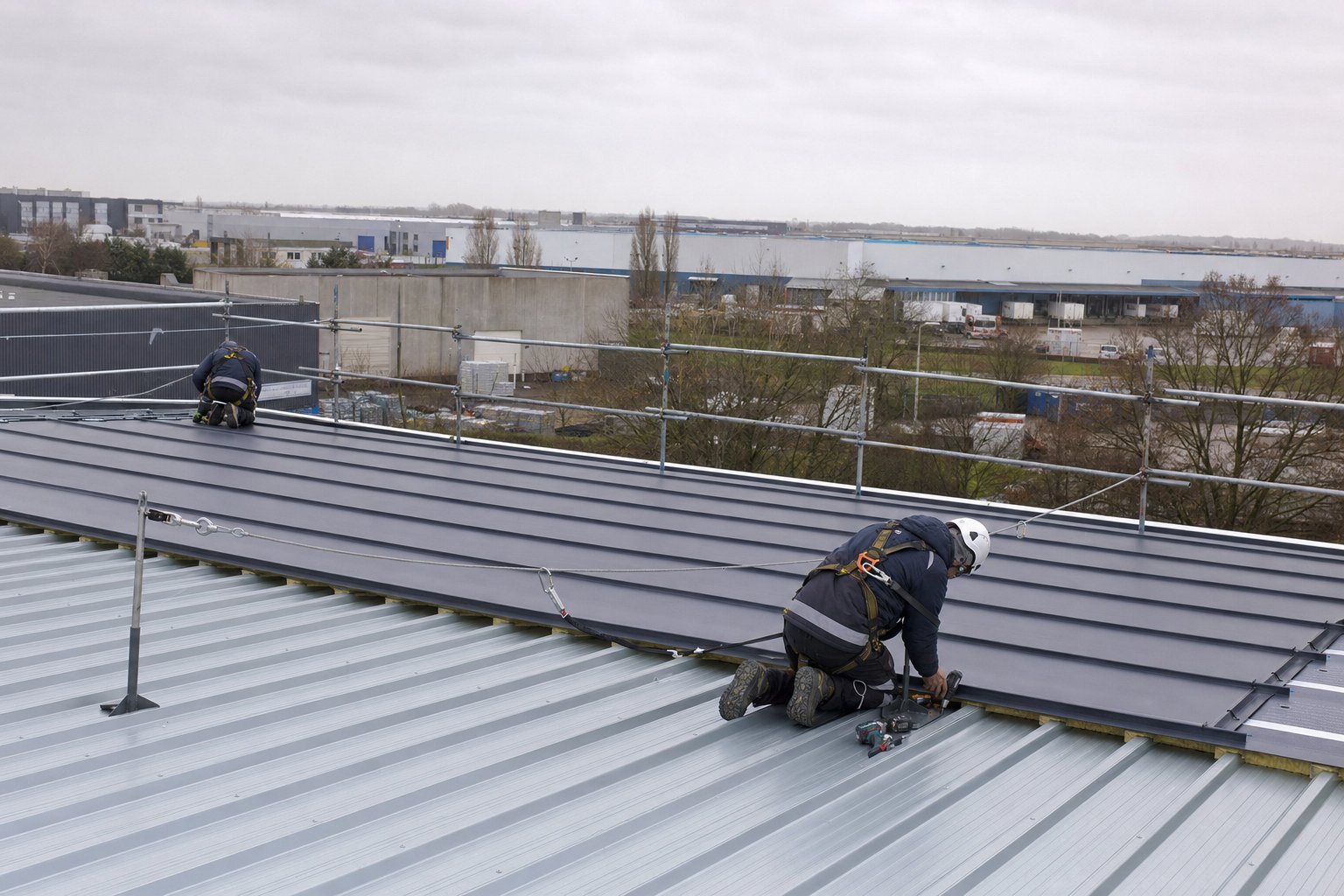 Toiture bac acier & bâtiment industriel en IDF : pose, couvertines, ligne de vie et prix 2026